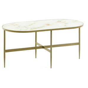 Kave Home - Elisenda Couchtisch aus weißem Glas und Stahlstruktur mit goldenem Finish 100 x 50 cm