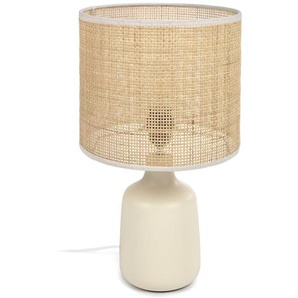 Kave Home - Erna Tischlampe aus weiÃŸer Keramik und Bambus mit natÃ¼rlichem Finish