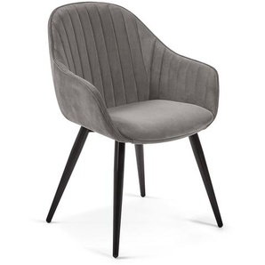 Kave Home - Fabia Stuhl aus grauem Samt und Stahlbeine mit schwarzem Finish FR