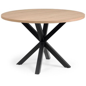 Kave Home - Argo runder Tisch mit Melamin natur und schwarzen Stahlbeinen Ø 119 cm