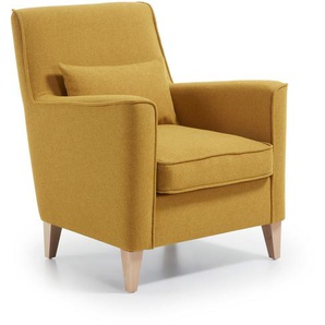Kave Home - Glam Sessel senfgelb mit Beinen aus massivem Buchenholz