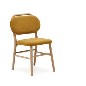 Kave Home - Helda Stuhl aus senfgelber Chenille und massivem Eichenholz