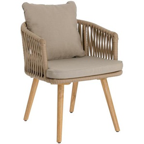 Kave Home - Hemilce Stuhl aus beigem Seil und Beinen aus massivem Akazienholz FSC 100%