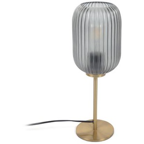 Kave Home - Hestia Tischlampe aus Metall mit Messing-Finish und grauem Glas