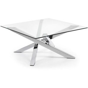 Kave Home - Kamido Couchtisch mit Glas und verchromten Stahlbeinen 90 x 90 cm