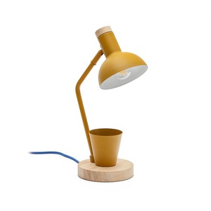 Kave Home - Katia Schreibtischlampe aus Holz und senffarbenem Metall