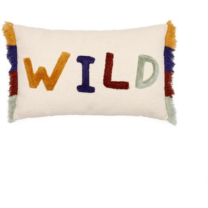 Kave Home - Kissenbezug Zelda Baumwolle weiß mit mehrfarbig gestickten Buchstaben 30 x 50 cm