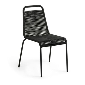 Kave Home - Lambton stapelbarer Stuhl aus schwarzem Seil und Stahl mit schwarzem Finish