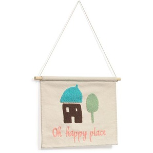 Kave Home - Leshy Wandteppich 100% Baumwolle oh happy place mehrfarbig 35 x 25 cm