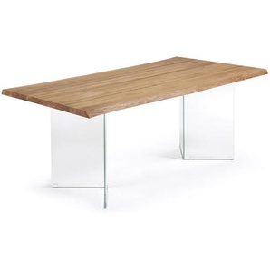 Kave Home - Lotty Tisch aus Eichenfurnier mit natÃ¼rlichem Finish und Glasbeinen 180 x 100 cm
