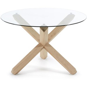 Kave Home - Lotus runder Tisch aus Glas und Beine aus massivem Eichenholz Ã˜ 120 cm