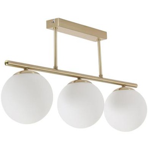 Kave Home - Mahala Deckenlampe mit Stahldetail in Messingausführung mit 3 Milchglaskugeln