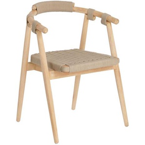 Kave Home - Majela stapelbarer Stuhl aus massivem Eukalyptusholz mit Finish Eichen-Optik und beigem Se