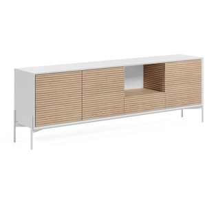 Kave Home - Marielle Sideboard 3 Türen 1 Schublade Eschenfurnier lackiert Metall in Weiß 207 x 69 cm