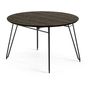 Kave Home - Milian ausziehbarer runder Tisch Ã˜ 120 (200) cm Eschenfurnier und schwarze Stahlbeine