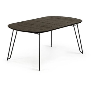 Kave Home - Milian ausziehbarer Tisch 140 (220) x 90 cm Eschenfurnier und schwarze Stahlbeine