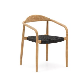Kave Home - Nina stapelbarer Stuhl aus massivem Akazienholz und Seil in Schwarz FSC 100%