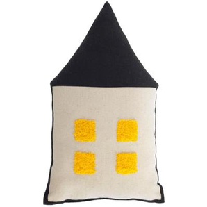 Kave Home - Nisi Kissen, Haus, 100% Bio-Baumwolle (GOTS), schwarz und beige, 35 x 20 cm