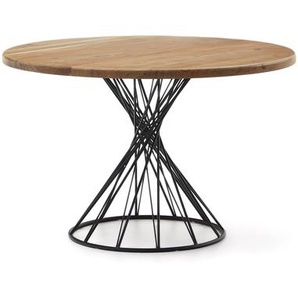 Kave Home - Niut runder Tisch aus massivem Akazienholzmit Stahlbeinen in Schwarz Ã˜ 120 cm