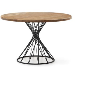 Kave Home - Niut runder Tisch aus massivem Akazienholzmit Stahlbeinen in Schwarz Ø 120 cm