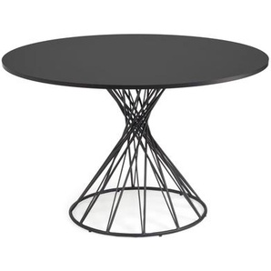 Kave Home - Niut runder Tisch aus schwarz lackiertem MDF und mit schwarzen Stahlbeinen Ø 120 cm