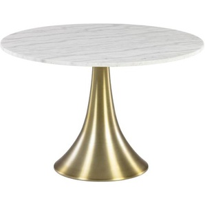 Kave Home - Oria runder Tisch aus weißem Marmor und goldenen Stahlbeinen Ø 120 cm