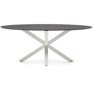 Kave Home - Ovaler Tisch Argo aus mattschwarzem Glas und Stahlbeinen mit weissem Finish Ã˜ 200 x 100 cm