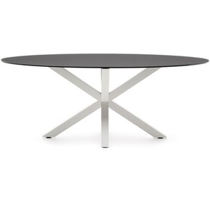 Kave Home - Ovaler Tisch Argo aus mattschwarzem Glas und Stahlbeinen mit weiÃŸem Finish Ã˜ 200 x 100 cm
