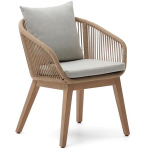 Kave Home - Portalo Stuhl aus Seil in Beige und Beinen massives Akazienholz 100% FSC