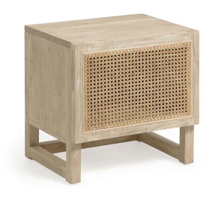 Kave Home - Rexit Nachttisch aus massivem Holz und Mindi Furnier mit Rattan 50 x 48 cm