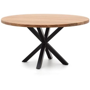 Kave Home - Runder Tisch Argo aus massivem Akazienholz und Stahlbeinen mit schwarzem Finish Ã˜ 150 cm