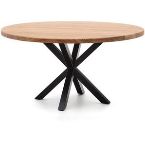 Kave Home - Runder Tisch aus massivem Akazienholz und Stahlbeinen mit schwarzem Finish Ã˜ 150 cm