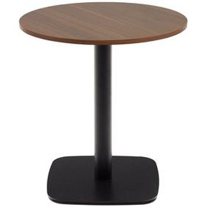 Kave Home - Runder Tisch Tiaret Melamin nussbaumfarben mit schwarz lackiertem Metallbein Ø 68x70 cm