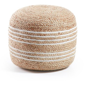 Kave Home - Saht Pouf Ã˜ 45 cm, naturbelassen und weiss