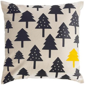 Kave Home - Saori Kissenbezug, kleine Bäume, 100% Bio-Baumwolle (GOTS), schwarz, 45 x 45 cm