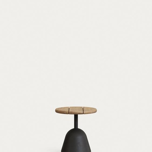 Kave Home - Saura Couchtisch aus schwarzem Zement und Platte aus Akazienholz Naturfinish 45 x Ø43 cm