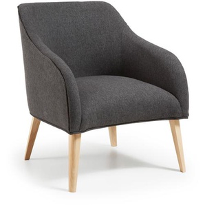 Kave Home - Sessel Bobly in Schwarz und Holzbeine mit natürlichem Finish
