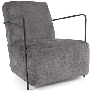 Kave Home - Sessel Gamer aus grauer Chenille und Metall mit schwarzer Lackierung