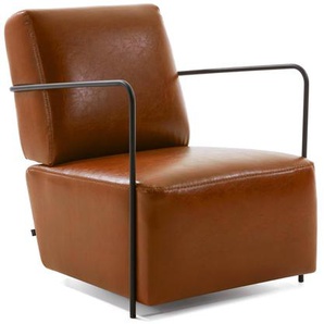 Kave Home - Sessel Gamer braunes Kunstleder und Metall mit schwarzer Lackierung