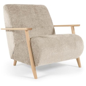Kave Home - Sessel Meghan aus beiger Chenille und Holz mit natürlichem Finish