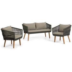 Kave Home - Set Inti 2-Sitzer Sofa und 2 Stühle mit grünem Seil FSC 100%