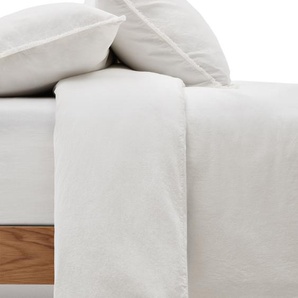 Kave Home - Set Sifinia Bettdecken- und Kopfkissenbezug aus 100% Baumwollperkal mit Fransen eierschalf