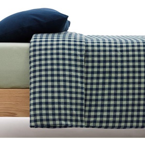 Kave Home - Set Yanil funda nórdica,bajera y funda almohada 100% algodón cuadros verde y azul 90x190cm