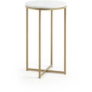 Kave Home - Sheffield Beistelltisch aus weißem Marmor und Stahlbeinen mit goldenem Finish Ø 43 cm