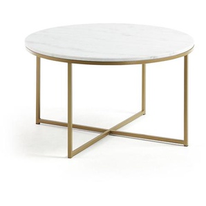 Kave Home - Sheffield Couchtisch aus weißem Marmor und Stahlbeinen mit goldenem Finish Ø 80 cm