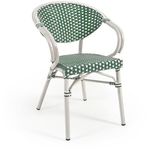 Kave Home - Stapelbarer Outdoor Bistrot-Stuhl mit Armlehnen Marilyn aus Aluminium Kunstrattan grün und