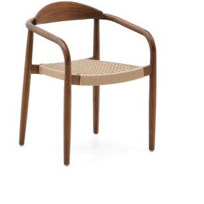 Kave Home - Stapelbarer Stuhl aus massivem Akazienholz mit Nussholzfinish und Seil in Beige FSC 100%