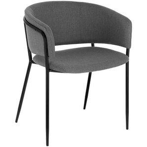 Kave Home - Stuhl Runnie hellgrau mit schwarz lackierten Stahlbeinen