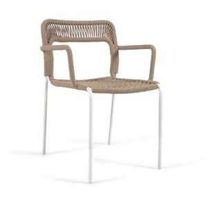 Kave Home - Stuhl stapelbarer Cailin aus beigefarbenem Seil und Beinen aus verzinktem Stahl weiÃŸ lacki