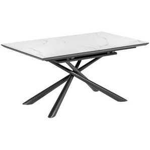 Kave Home - Theone ausziehbarer Tisch Feinsteinzeugplatte weiß schwarze Stahlbeine 160 (210) x 90 cm